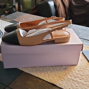 ​Madden Girl Cameeo Black Tan Cap Toe Slingback Flats Size 6.5 NEW